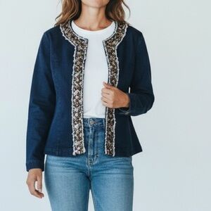 Draper's & Damon's denim Jean jacket Sequin Bead trim Blazer casual chic coastal